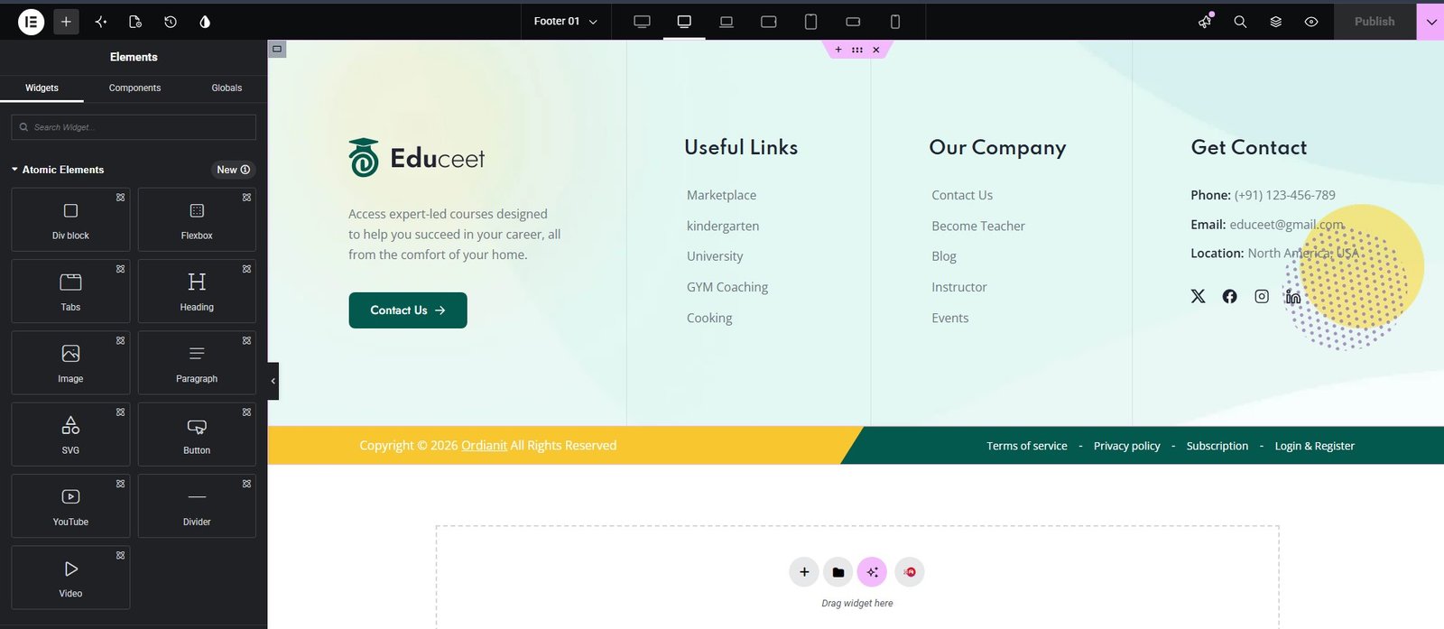 Footer in Elementor