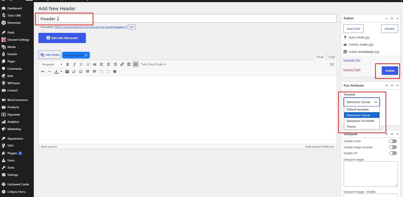 Publish Header