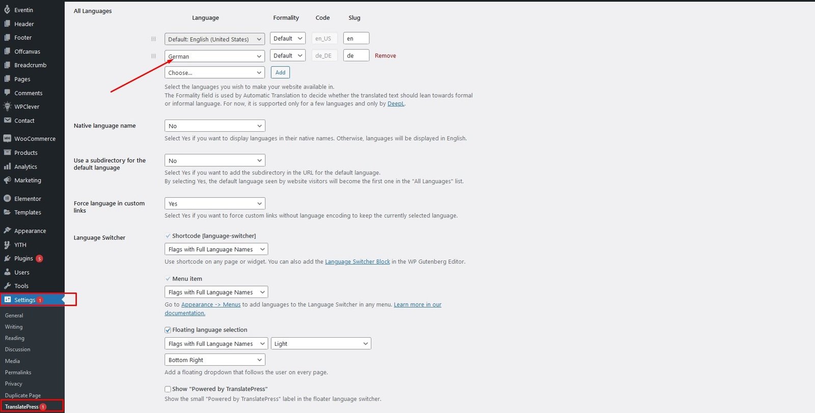 TranslatePress Settings